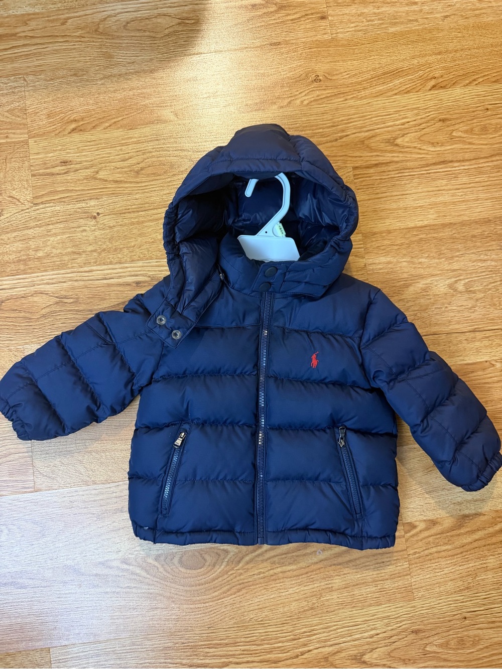 Ralph Lauren Toddler Navy Hooded Puffer with Red Pony